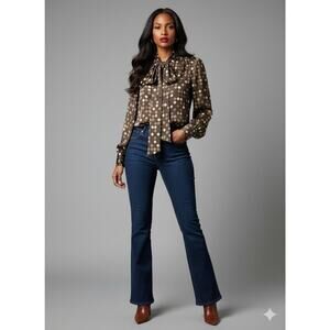 Vintage Givenchy Shirt Womens Size 4 Brown Silk Polka Dot Tie Neck Blouse 80s